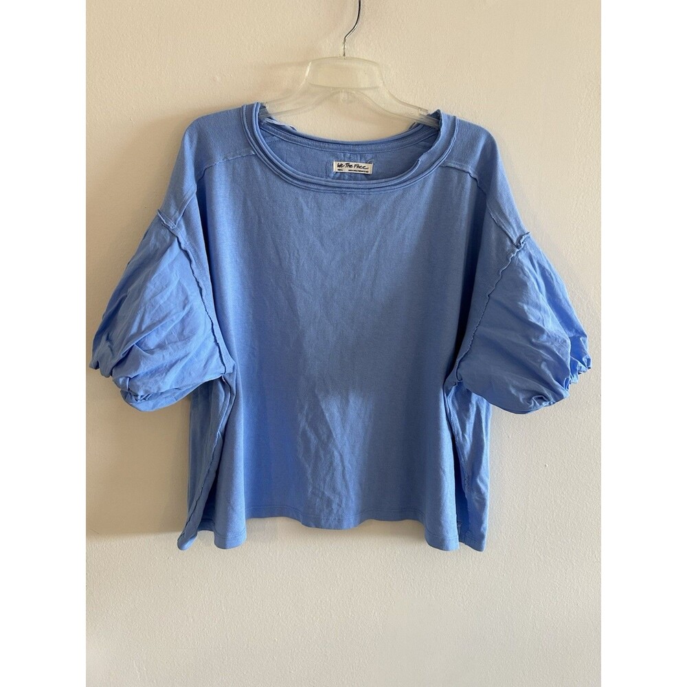 Free People We The Free Oversized Tee Blue Puff Sleeves Size S